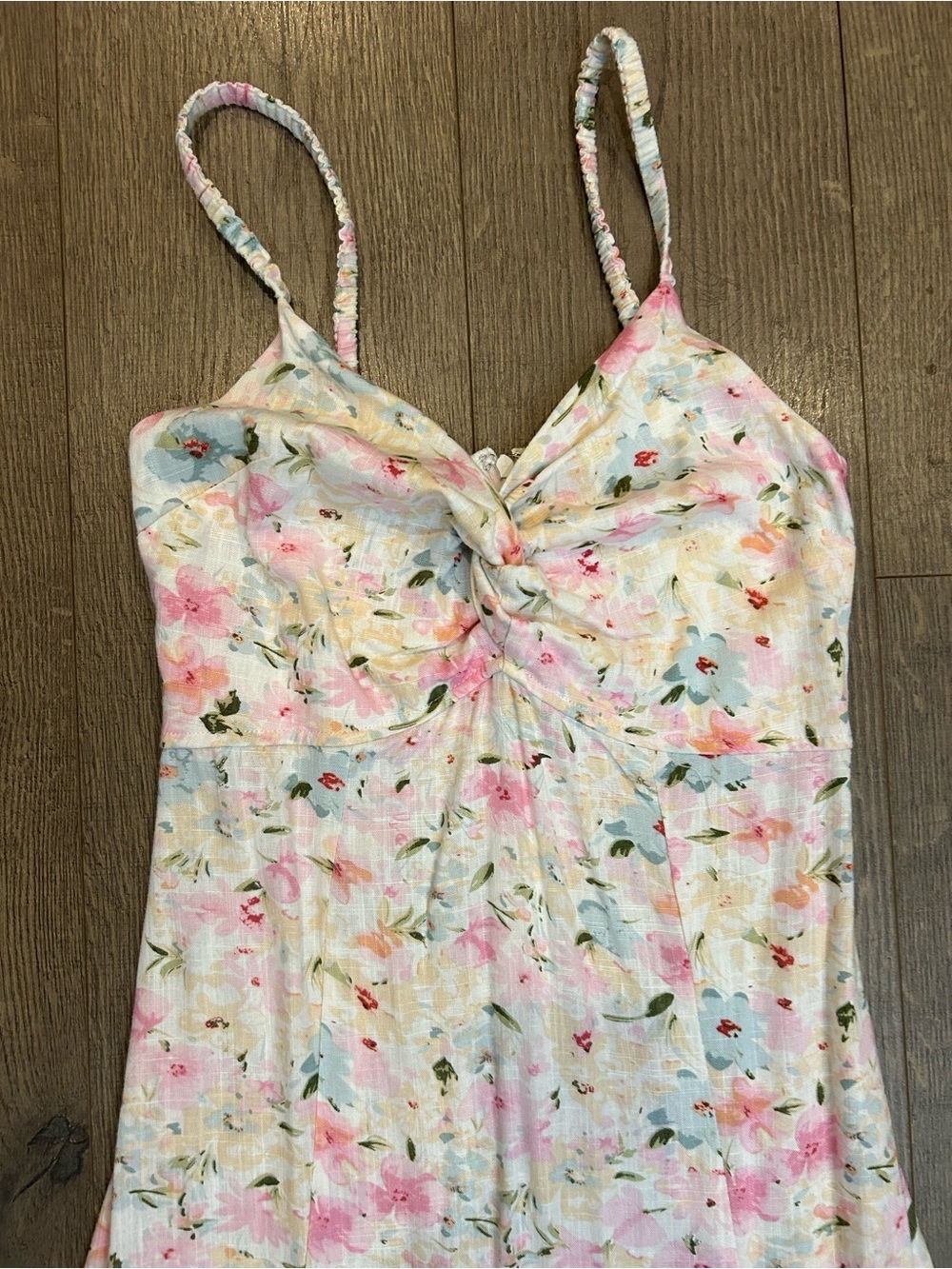 Dex Pastel Floral Twist Front Linen Dress Feminine Fairycore - Picture 6 of 11